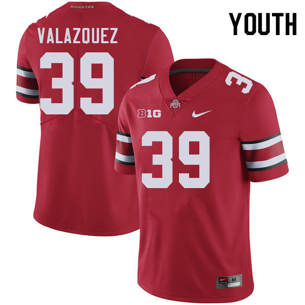 Ohio State Buckeyes Joey Valazquez Youth #39 Authentic Red College Football Jersey 2404JQNN5